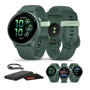 Garmin Vivoactive 6 Fitness GPS Smartwatch AMOLED Display Metallic Jasper Green with Green Band, 11-Day Battery, 80+ Sports Modes, Activity Tracking Smart Features, Music, Contactless Payments Bundle