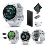 Garmin Fenix 8 43MM AMOLED Premium Multisport GPS Smartwatch Silver with Whitestone Silicone Band, Built-in LED Flashlight, Health & Fitness Smart Watch Bundle for Men & Women