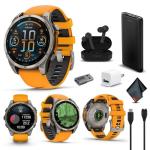 Garmin Fenix 8 47MM AMOLED Sapphire Premium Multisport GPS Smartwatch Titanium with Spark Orange/Graphite Silicone Band, Built-in LED Flashlight, Fitness & Health Smart Watch Bundle for Men & Women