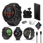 Garmin Fenix 8 47MM AMOLED Sapphire Premium Multisport GPS Smartwatch Carbon Gray DLC Titanium with Black Gray Silicone Band, Built-in LED Flashlight, Fitness & Health Smart Watch Bundle for Men