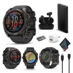Garmin Fenix 8 51MM AMOLED Sapphire Premium Multisport GPS Smartwatch Carbon Gray DLC Titanium with Gray Silicone Band, Built-in LED Flashlight, Fitness & Health Smart Watch Bundle for Men & Women