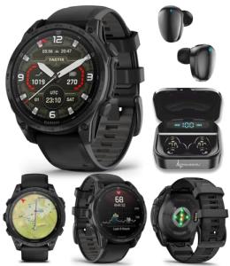 Garmin Tactix 8, 47mm AMOLED Display, Titanium Bezel, Sapphire Lens, Premium Tactical GPS Smartwatch, Includes Applied Ballistics Ultralight Solver, 40M Dive Rating, w/Wearable4U BlackEarbuds Bundle