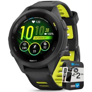 Garmin 010-02810-03 Forerunner 265S GPS Smartwatch Black/Amp Yellow Bundle with 2 YR CPS Enhanced Protection Pack (Renewed)