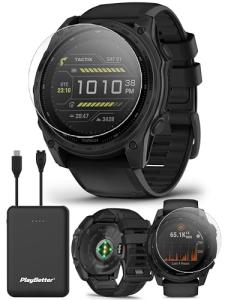 Garmin tactix 8 Solar: AB Elite (51mm) Premium Tactical GPS Smartwatch Bundle - Applied Ballistics Ultralight Solver, Built-in LED Flashlight with PlayBetter Portable Charger & HD Screen Protectors