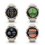 Garmin Fenix 8 43MM AMOLED Sapphire Premium Multisport GPS Smartwatch Soft Gold with Fog Gray/Sandstone Silicone Band, Built-in LED Flashlight Bundle with Accessories