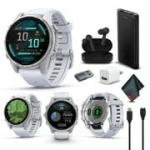 Garmin Fenix 8 43MM AMOLED Premium Multisport GPS Smartwatch Silver with Whitestone Silicone Band, Built-in LED Flashlight, Fitness & Health Smart Watch Bundle for Men & Women