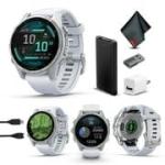 Garmin Fenix 8 43MM AMOLED Premium Multisport GPS Smartwatch Silver with Whitestone Silicone Band, Built-in LED Flashlight, Health & Fitness Smart Watch Bundle for Men & Women