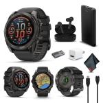 Garmin Fenix 8 51MM AMOLED Sapphire Premium Multisport GPS Smartwatch Carbon Gray DLC Titanium with Gray Silicone Band, Built-in LED Flashlight, Fitness & Health Smart Watch Bundle for Men & Women
