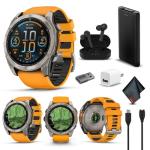 Garmin Fenix 8 51MM AMOLED Sapphire Premium Multisport GPS Smartwatch Titanium with Spark Orange/Graphite Silicone Band, Built-in LED Flashlight, Fitness & Health Smart Watch Bundle for Men & Women