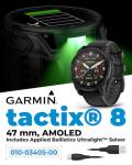 Garmin Tactix 8, 47mm AMOLED Display, Titanium Bezel, Sapphire Lens, Premium Tactical GPS Smartwatch, Includes Applied Ballistics Ultralight Solver, 40M Dive Rating, w/Wearable4U BlackEarbuds Bundle