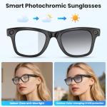 Mingtawn AI Smart Glasses 4K HD Camera, BT Call, 800W Anti-Shake Camera Glasses with Video Recording Dual Mic, Simultaneous Interpretation/GPT Identify Objects, 270mAh BlueLight Glasses（Photochromic 3