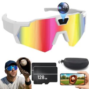 4K Ultra HD Baseball Glasses with Camera, 2026 New Smart Action Video Recording Glasses with 16/32/64/128/256GB Memory (Colorful-A, 256GB)