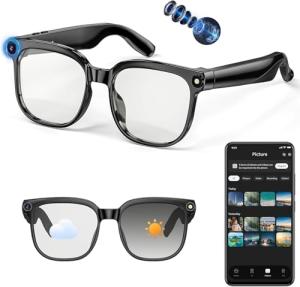 AI Smart Glasses with 800W HD Camera, Video Recording Glasses with Audio, Bluetooth Sunglassess with Camera for iPhone Android, Real-Time Translation, Object Recognition，Voice Assistant, Music Calls