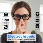 AMZISH Ai Smart Bluetooth Glasses, Electrochromic Lens, 8MP HD Anti-Shake Camera Glasses, 1080p Video Recording, Real Time Translation Open Earbuds, Voice Assistant, Sunglasses for Men Wome