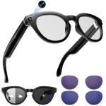 AI Smart Glasses with Camera, 2K Camera Glasses,12MP Video Recording Glasses, Real Time Translation, AI Voice Assistant,Sunglasses with 3 Pack Lenses - Photochromic Lenses,Purple and Blue Lenses
