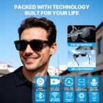 Smart Glasses with Camera, 1200P HD Video Recording UV400 Sunglasses for Men, 8MP Stabilized POV Camera, Real-Time Translation, AI GPT-4.0, Bluetooth Open-Ear Headphones, Hands-Free Calling 32GB