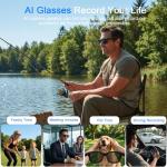AMZISH Ai Smart Bluetooth Glasses, Electrochromic Lens, 8MP HD Anti-Shake Camera Glasses, 1080p Video Recording, Real Time Translation Open Earbuds, Voice Assistant, Sunglasses for Men Wome