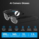 AI Smart Glasses with Camera, 8MP Anti-Shake Camera Glasses for Men Women, 1080P Video Recording Sunglasses, GPT Identify Objects, AI Translation, 290mAh Bluetooth Audio Glasses for Travel/Work/Vlog