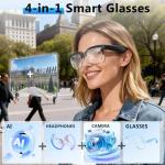 AI Smart Glasses with 4K HD Camera, 800W Anti-Shake Bluetooth Camera Glasses, 1080P Video Recording Dual Mic Noise Reduction, Real Time Translation&Simultaneous Interpretation, 290mAh Capacity(W630)