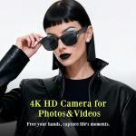 JPRTJY Latest AI Smart Glasses with 4K Camera – Hands-Free Video Recording, Open-Ear Audio & Wireless Connection for Vlog, Driving, Outdoor, Daily Life,Midnight Black