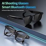 AI Smart Bluetooth Glasses with 8MP Camera for Men Women, Real-Time Translation Black, Built-in AI Voice Assistant, Music Control, Photo Video Recording