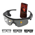Photochromic Smart Glasses for Men & Women, Bluetooth 5.3 Sports Sunglasses with Hands-Free Calls, Open-Ear Speaker, Polarized UV400, IPX5 Waterproof, Magnetic Charging for Running Cycling(Black/Grey)