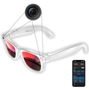 nexlenz Smart Camera Glasses–8MP Hands-Free Photo&Video,AI Object Recognition with Voice Feedback,Real-Time Translation,Bluetooth 5.3 Audio&Calls,IP67 Waterproof,Lightweight Red-White Frame