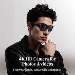 AI Smart Glasses with 4K HD Camera for Photos & Videos, Hands-Free Vlog Recording, Powered by ChatGPT, Open-Ear Audio, Ultra-Light Design for Outdoor, Pet & Kid Moments,wide-face design,Midnight Black
