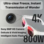 nexlenz Smart Camera Glasses–8MP Hands-Free Photo&Video,AI Object Recognition with Voice Feedback,Real-Time Translation,Bluetooth 5.3 Audio&Calls,IP67 Waterproof,Lightweight Red-White Frame