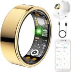 Ring Health Tracker for Women Men, Fitness Tracker with Heart Rate, Blood Oxygen, Sleep Monitor, Calories, Step Counter, IP68 Waterproof Smart Ring for iPhone & Android, No Subscription Fee (Gold, 9#)