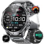 HIRREO FV15 Military Smart Watch for Men, 1.85'' HD Large Screen Smartwatch, Flashlight/5ATM Waterproof/800mAh/100+ Sports Fitness Tracker, Pedometer Mens Smart Watches for Android iOS Compatible