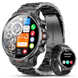 WalkerFit Military Smart Watch for Men, 1.85'' Big Screen Running Smartwatch with Calls/710 mAh Large Battery/Pedometer, Waterproof Fitness Activity Tracker for Android iOS (Black)