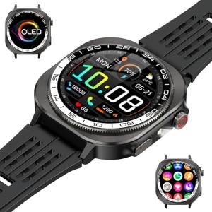uaue Military Smart Watches for Men(Answer/Make Call), AMOLED 1.43" Smartwatch, Flashlight/130+ Sports/Heart Rate/Sleep Monitor/Fitness Activity Tracker, IP68 Waterproof Fitness Watch for Android iOS