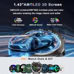 uaue Military Smart Watches for Men(Answer/Make Call), AMOLED 1.43" Smartwatch, Flashlight/130+ Sports/Heart Rate/Sleep Monitor/Fitness Activity Tracker, IP68 Waterproof Fitness Watch for Android iOS