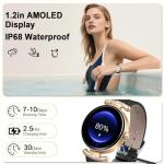 uaue Smart Watches for Women Android IOS, 1.2'' AMOLED Ultra-Clear Screen Fitness Trackers with Bluetooth Call (Answer/Make), Smartwatch with Heart Rate,Sleep Monitor, IP68 Waterproof,100+ Sports Mode