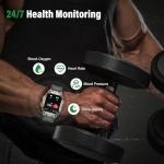 ZHUANLEMA Military Smart Watch for Men, 2.02" Outdoor Sport Smartwatch with Flashlight, Heart Rate Blood Oxygen Blood Pressure Sleep, 100+ Sport Modes Fitness Tracker Compatible Android and iOS Green