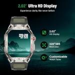 ZHUANLEMA Military Smart Watch for Men, 2.02" Outdoor Sport Smartwatch with Flashlight, Heart Rate Blood Oxygen Blood Pressure Sleep, 100+ Sport Modes Fitness Tracker Compatible Android and iOS Green