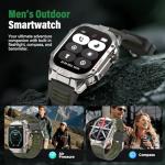ZHUANLEMA Military Smart Watch for Men, 2.02" Outdoor Sport Smartwatch with Flashlight, Heart Rate Blood Oxygen Blood Pressure Sleep, 100+ Sport Modes Fitness Tracker Compatible Android and iOS Green