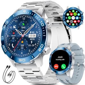 Military Smart Watch for Men(Answer/Calls),1.43''AMOLED Screen,500mAh 5ATM Waterproof,170 Sports Modes, Fitness Tracker Watch with Heart Rate/Blood Pressure/SpO2 for Android/iOS,Smartwatch Black