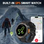 Foxhawk Military Smart Watches with GPS Tracker, 1.45” HD Rugged Smart Watch with LED Flashlight Compass, 3ATM Waterproof Tactical Smartwatch for iOS Android, Fitness Watch for Men Bluetooth Calling