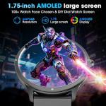 Smart Watch, 1.75" AMOLED Smartwatch for Men Women(Answer/Make Call), Fitness Activity Tracker Heart Rate/Sleep Monitor/Pedometer, IP68 Waterproof, 100+ Sport Modes Smart Watches for Android iPhone