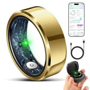 RIFESI Smart Ring for Women Men, Fashion Minimalist Fitness Ring & Sleep Tracker Ring with Heart Rate, SPO₂,Blood Pressure,5ATM Waterproof Health Ring, No Subscription,Gift (Size 8, Gold)