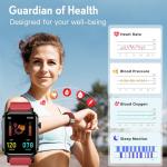 Yowow BIT Blood Pressure Smart Watch with Air Bag Air Cuff, 1.92" lPS Color Screen, 24/7 Heart Rate Blood Oxygen Sleep Respiration Rate Health Monitor Activity Tracker Familiy Data Sharing (Red)