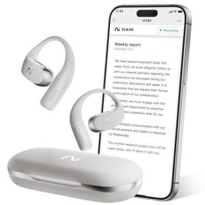 VIAIM OpenNote AI Recorder – Open Ear Earbuds with FlashRecord, Call Recording, Real-Time Transcription, Translation, AI Assistant, for Students, Professionals & Interview Recording, Gray