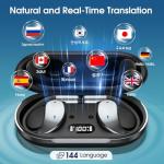 AI Translation Earbuds Real Time, 2025 Upgraded 6-in-1 Instant Translator with 144 Online & 11 Offline Languages, Voice/Video Call, Wireless OWS Translating Earbuds for Business Travel Learning