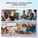 Mobvoi TicNote AI Voice Recorder 64GB Memory Note Recorder w/Case App Control 100+Languages Transcribe Summarize with AI Shadow Digital Audio Recorder for Phone Calls Lectures Meetings Interviews