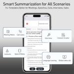 AI Voice Recorder, Free Real-Time Transcription & Translation | Chat gpt Powered Summarizer, 93 Languages, 64GB Memory, App Controlled, for Lectures, Interviews, Meetings, & Calls(Black)