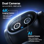EMEET PIXY Dual-Camera AI-Powered PTZ Camera 4K, AI Tracking, PDAF&AI Autofocus 0.2s, 1/2.55'' Sony Sensor, 3 Mics, Presets, Gesture Control, 4K Webcam for Streaming and OBS/Twitch/Switch 2 Compatible