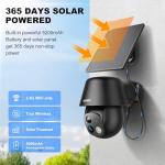Solar Security Cameras Wireless Outdoor, 2K Pan/Tilt 360° View Solar/Battery Powered WiFi Cameras for Home Security with AI Motion Detection, Spotlight, 2-Way Audio, Siren, IP65, SD/Cloud Storage