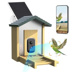 Akasumer Bird Feeder, 5MP Solar-powered Smart Bird Feeder with Camera, AI Identifies Birds 10000, 2.4GHz, Color Night Vision, Instant Notification, Easy to Use, 1.5L, Birds Watching Camera for Outdoor